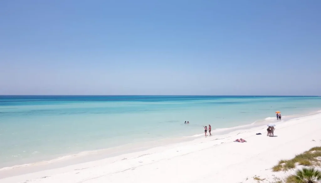 Clearwater Beach in Pinellas County Florida with white sand and clear blue water Clearwater Beach in Pinellas County Florida with white sand and clear blue water