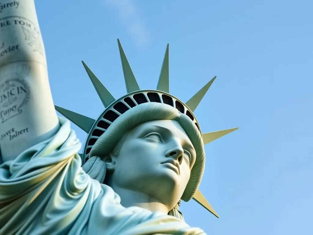 Close-up view of the Statue of Liberty against a blue sky - a must-see attraction among the best things to do in New York City Close-up view of the Statue of Liberty against a blue sky - a must-see attraction among the best things to do in New York City
