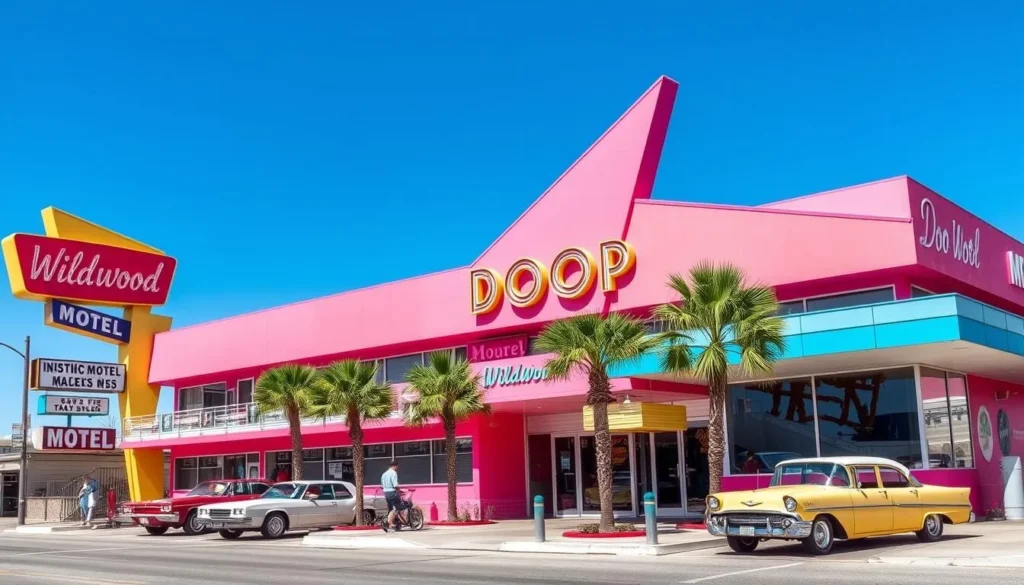 Colorful Doo Wop style motel in Wildwood with vintage neon sign Colorful Doo Wop style motel in Wildwood with vintage neon sign