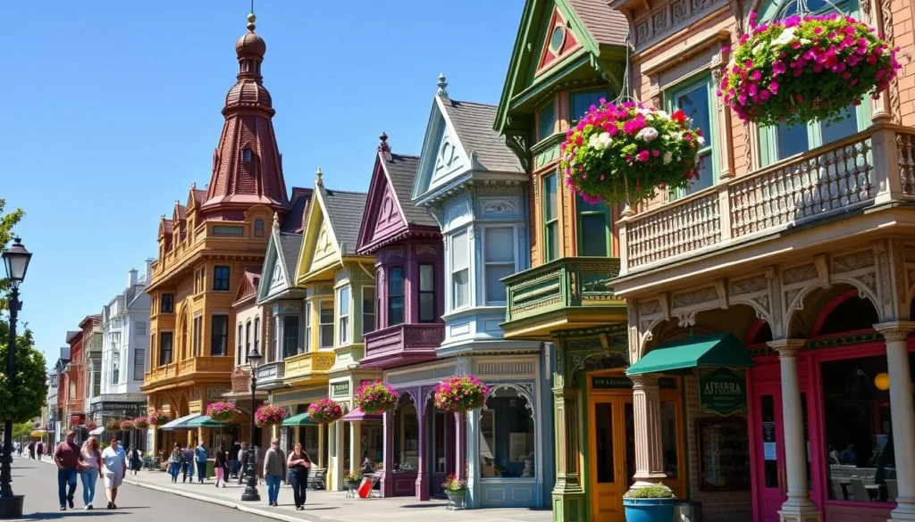 Colorful Victorian buildings along Main Street in Ferndale, California Colorful Victorian buildings along Main Street in Ferndale, California
