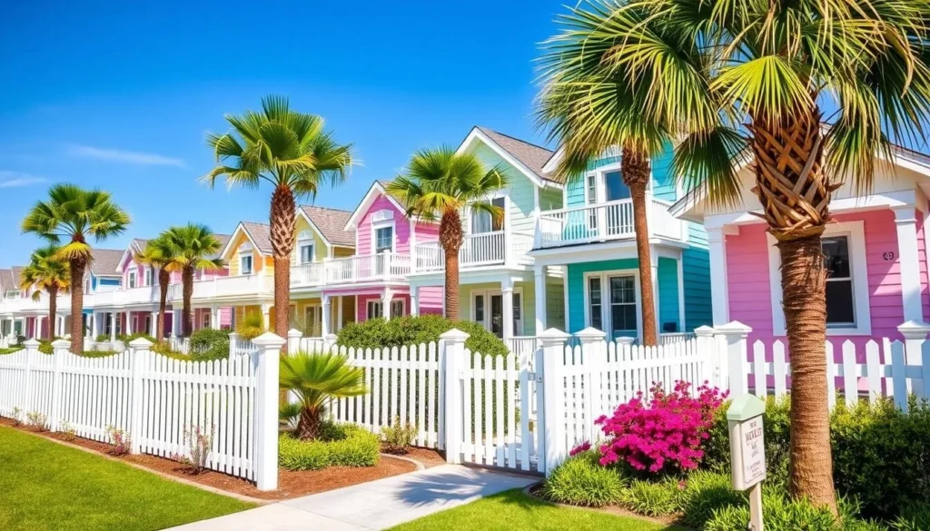 Colorful beach cottages in Seaside, Walton County Florida