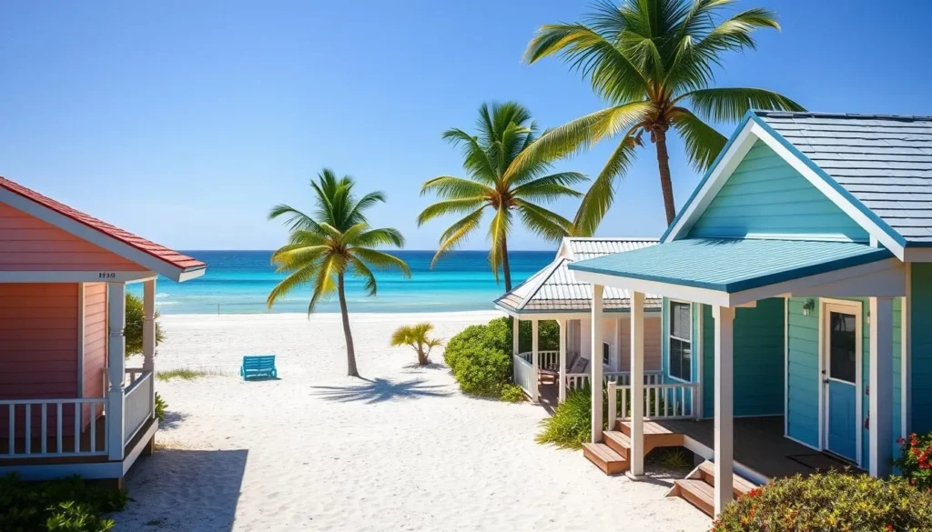 Colorful beach cottages on Anna Maria Island with white sand beach and Gulf views Colorful beach cottages on Anna Maria Island with white sand beach and Gulf views