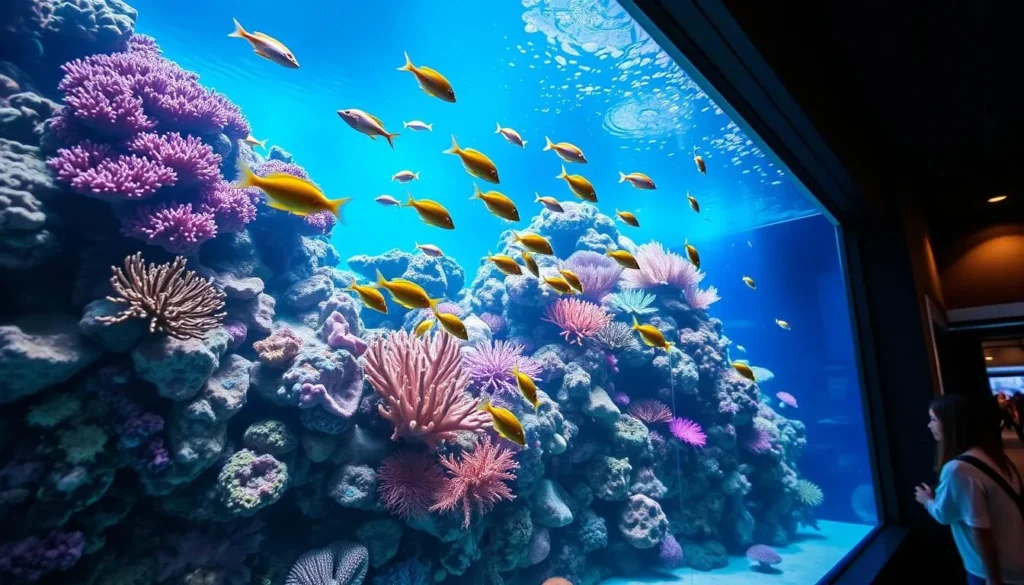 Colorful coral reef exhibit at the National Aquarium in Baltimore with tropical fish Colorful coral reef exhibit at the National Aquarium in Baltimore with tropical fish