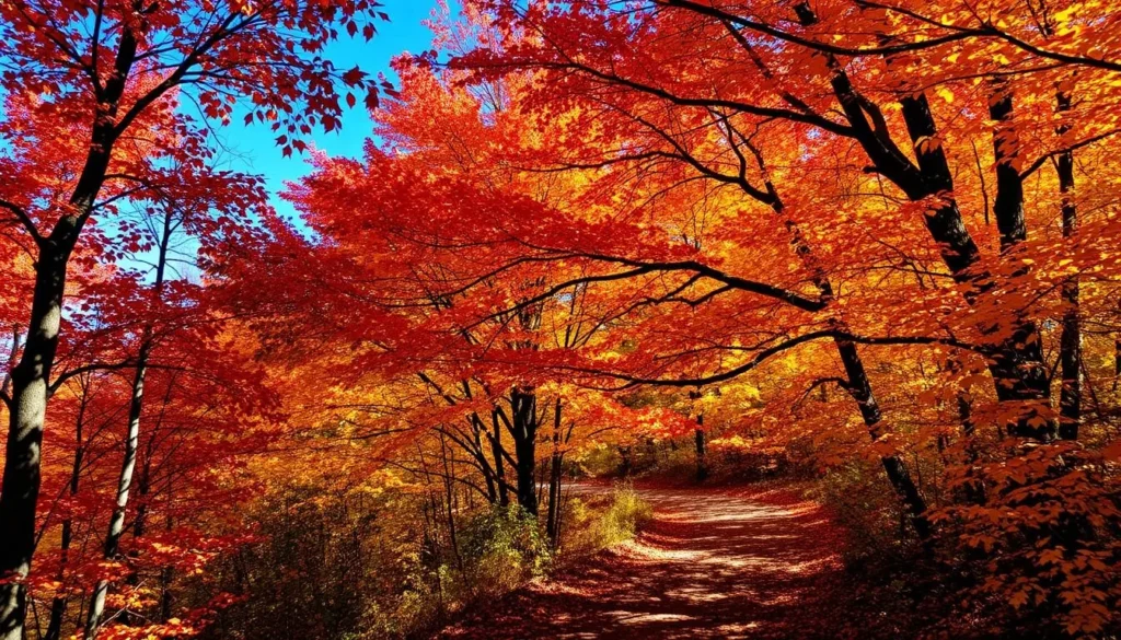Colorful fall foliage along a hiking trail in Auburn State Recreation Area, Placer County Colorful fall foliage along a hiking trail in Auburn State Recreation Area, Placer County