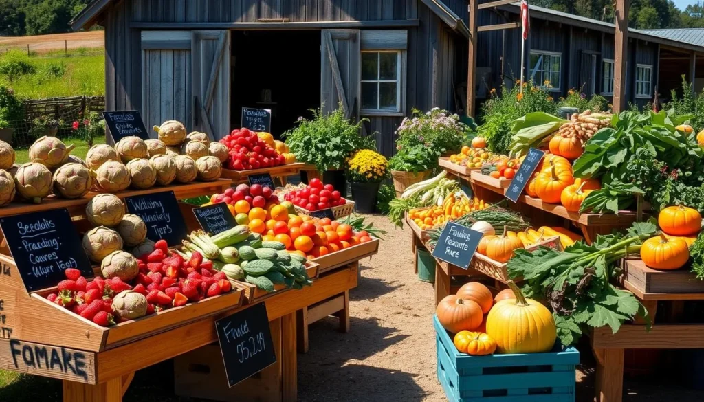 Colorful farm stands in Pescadero selling fresh local produce Colorful farm stands in Pescadero selling fresh local produce