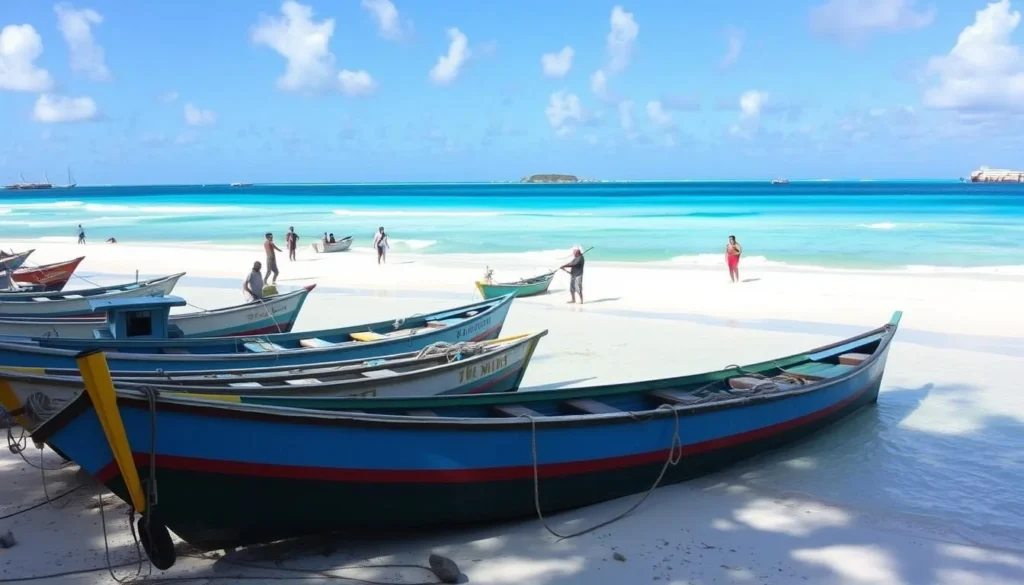 Colorful fishing boats at Island Harbour Beach near Shoal Bay Village