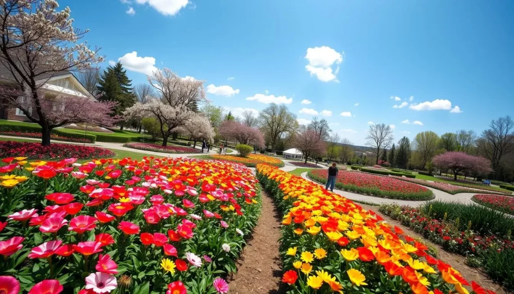 Colorful flower gardens at Queens Botanical Garden in spring Colorful flower gardens at Queens Botanical Garden in spring
