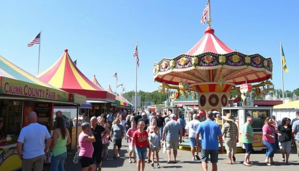 Columbia County Fair with carnival rides, agricultural exhibits, and visitors enjoying festivities Columbia County Fair with carnival rides, agricultural exhibits, and visitors enjoying festivities
