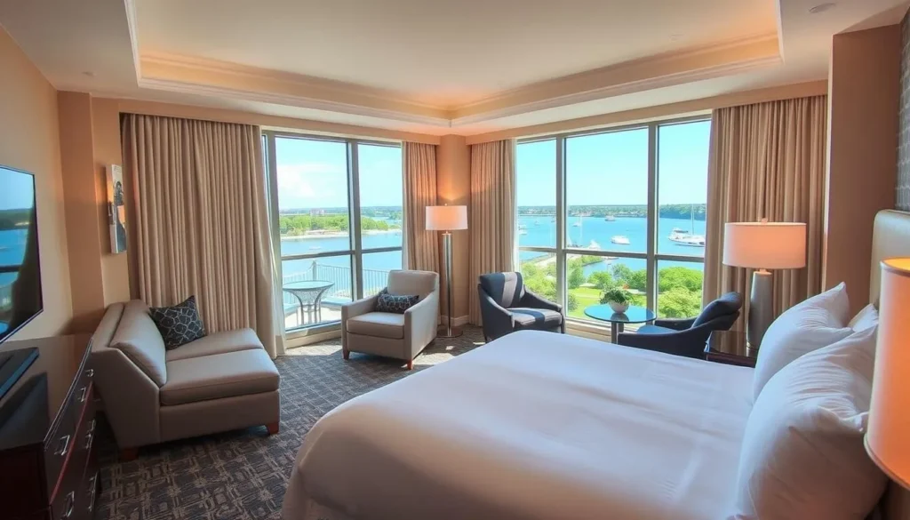 Comfortable hotel room with waterfront view in Chesapeake Virginia Comfortable hotel room with waterfront view in Chesapeake Virginia