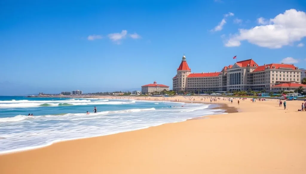 Coronado Beach with the Hotel Del Coronado in the background in San Diego County California Coronado Beach with the Hotel Del Coronado in the background in San Diego County California