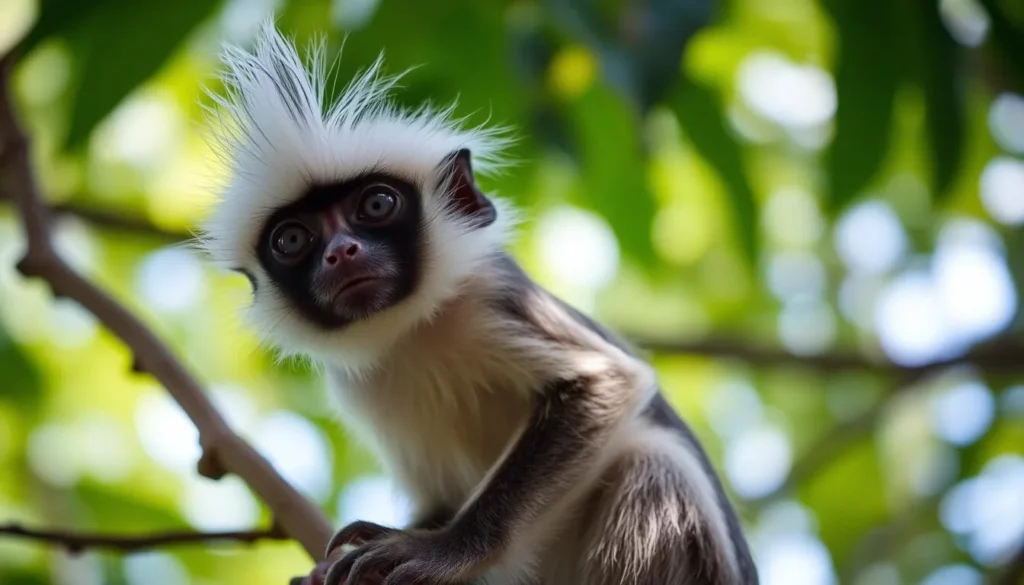 Cotton-top tamarin monkey in a tree at Tayrona National Park Cotton-top tamarin monkey in a tree at Tayrona National Park