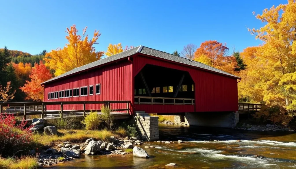 Covered bridge near Manchester Vermont with fall foliage