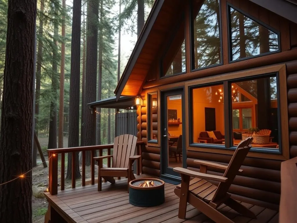 Cozy cabin nestled among redwood trees in the Santa Cruz Mountains Cozy cabin nestled among redwood trees in the Santa Cruz Mountains