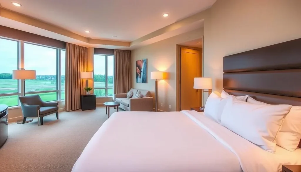 Cozy hotel room in Batavia, Genesee County with comfortable bed, modern amenities, and warm lighting Cozy hotel room in Batavia, Genesee County with comfortable bed, modern amenities, and warm lighting