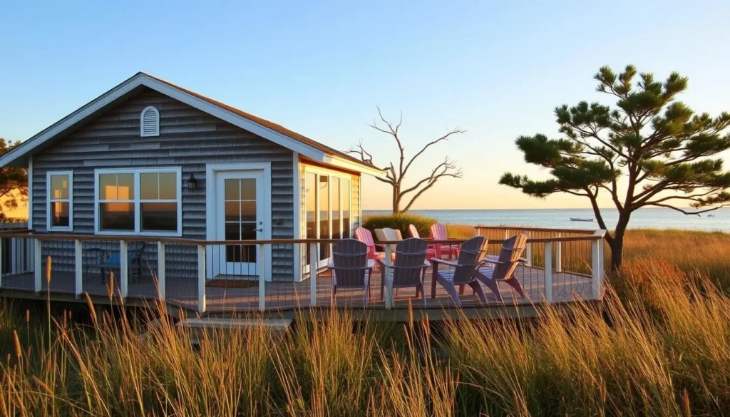 Cozy waterfront cottage rental on Knotts Island, North Carolina with deck overlooking Currituck Sound Cozy waterfront cottage rental on Knotts Island, North Carolina with deck overlooking Currituck Sound
