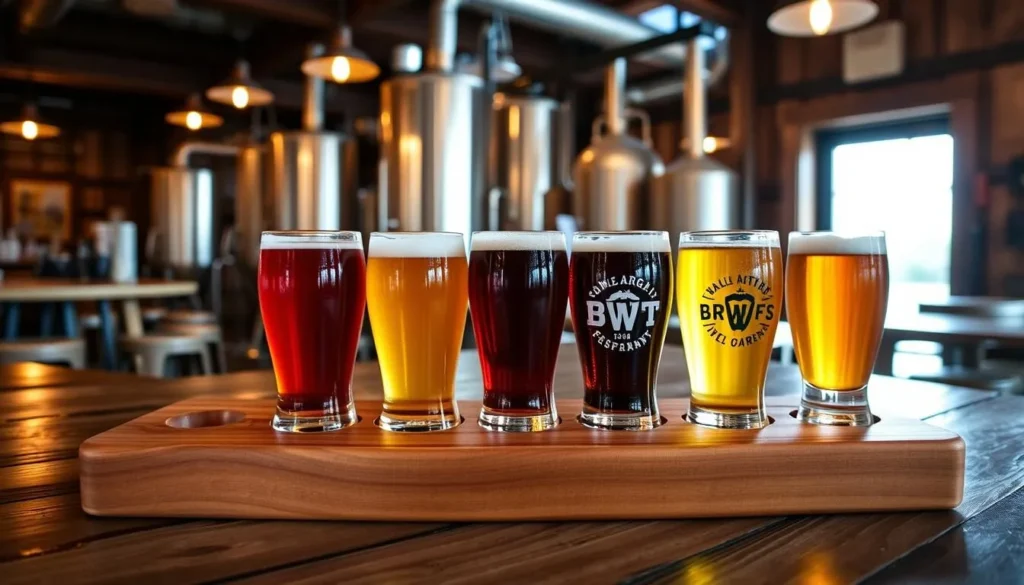 Craft beer flight at Argyle Brewing Company in Washington County New York Craft beer flight at Argyle Brewing Company in Washington County New York