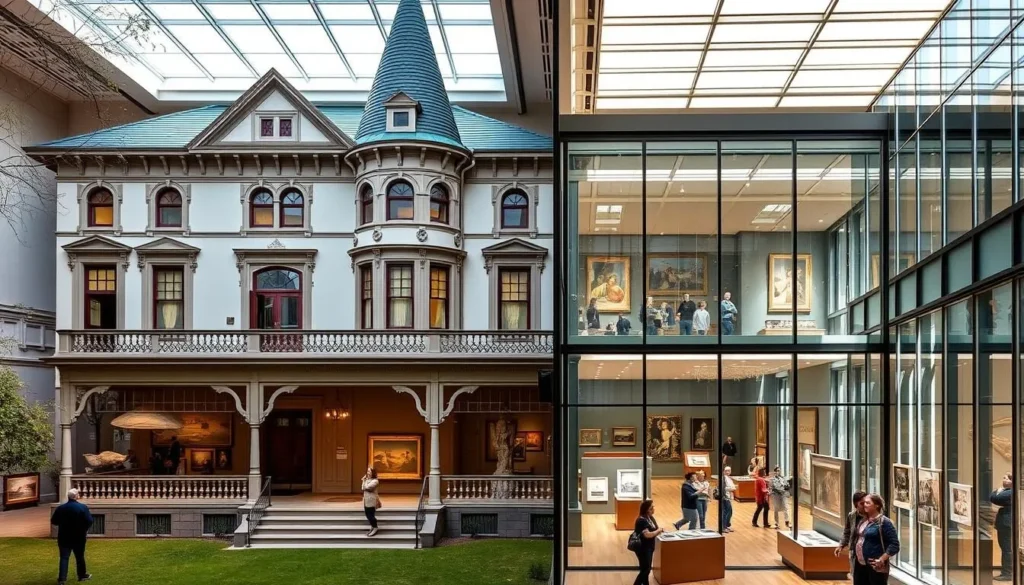 Crocker Art Museum showing both historic mansion and modern addition with art displays