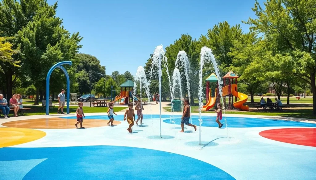 Crowley Park splash pad and playground in Dearborn Michigan Crowley Park splash pad and playground in Dearborn Michigan