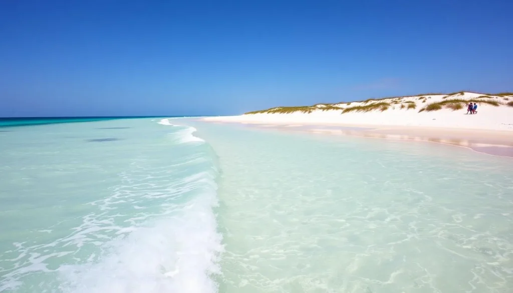 Crystal clear emerald waters and white sand at Grayton Beach State Park in Walton County Florida