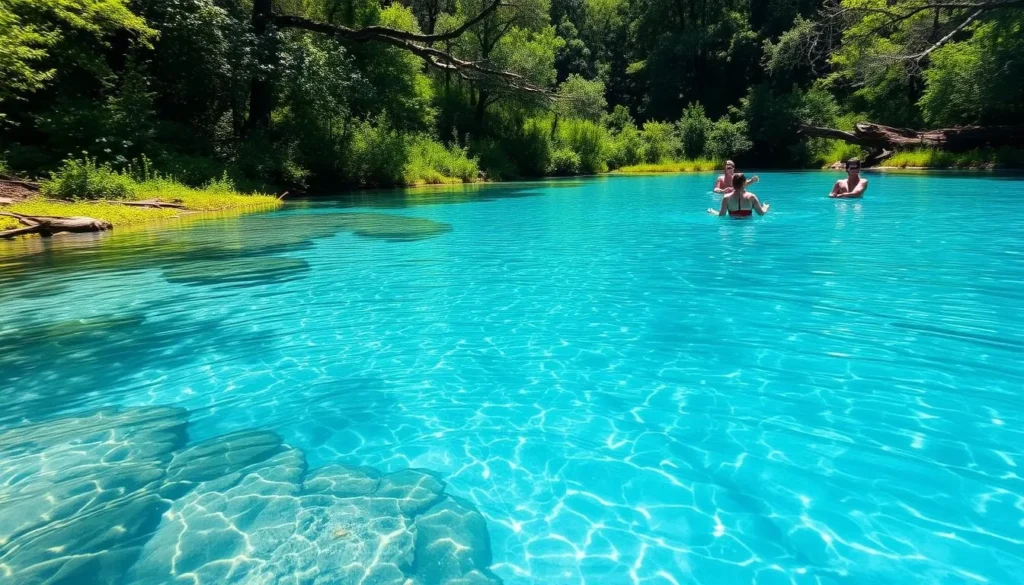 Crystal clear waters of Alexander Springs in Lake County with swimmers enjoying the natural pool Crystal clear waters of Alexander Springs in Lake County with swimmers enjoying the natural pool