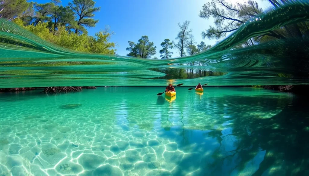 Crystal clear waters of Cypress Springs in Washington County Florida with kayakers Crystal clear waters of Cypress Springs in Washington County Florida with kayakers