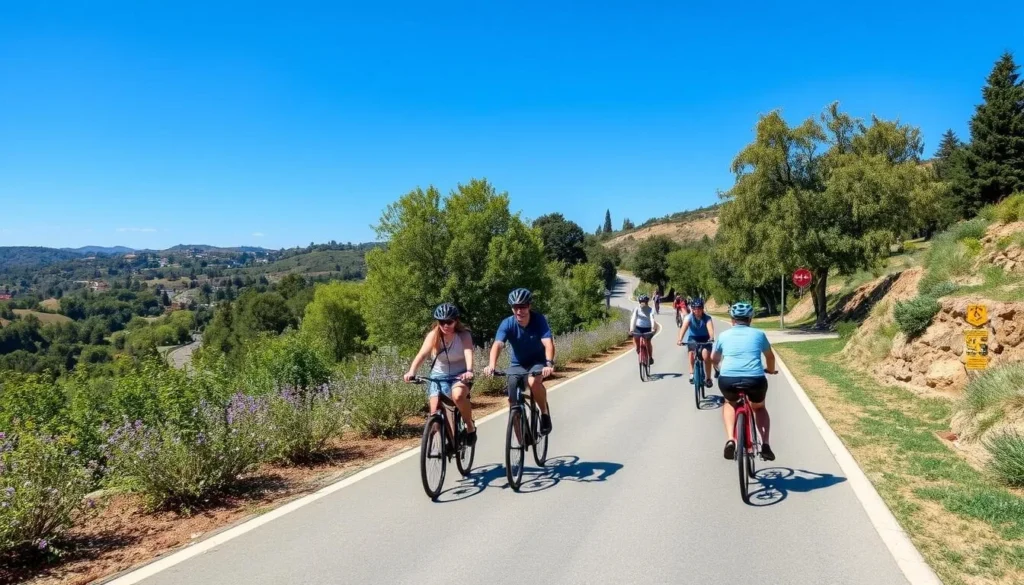 Cyclists on the Iron Horse Regional Trail passing through a scenic section of Contra Costa County Cyclists on the Iron Horse Regional Trail passing through a scenic section of Contra Costa County