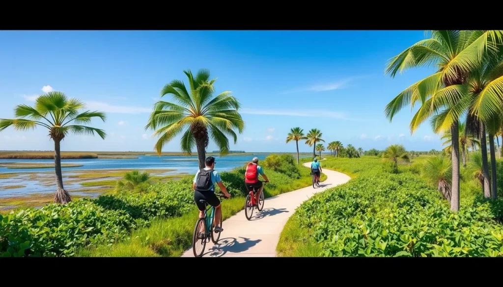 Cyclists on the trail at Emerson Point Preserve in Manatee County Florida Cyclists on the trail at Emerson Point Preserve in Manatee County Florida