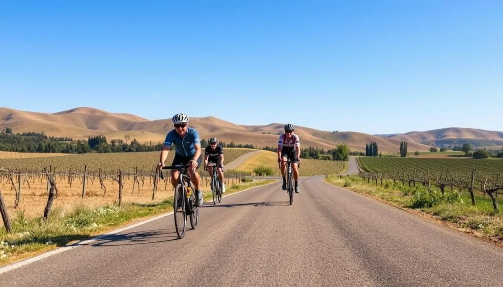 Cyclists riding through scenic countryside roads near Winters in Yolo County Cyclists riding through scenic countryside roads near Winters in Yolo County