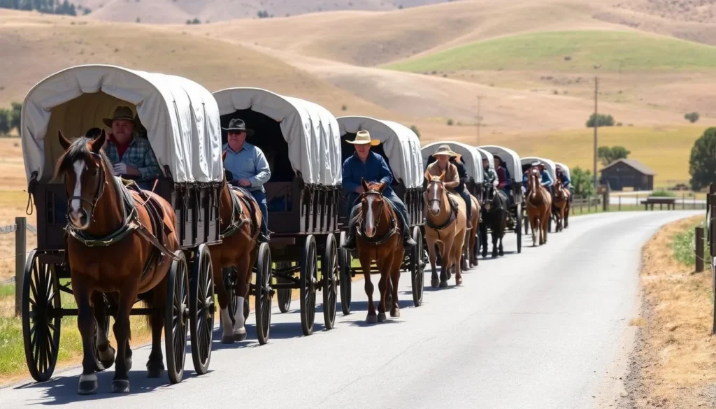 Days of 49 Wagon Train event in Amador County with authentic horse-drawn wagons and period costumes