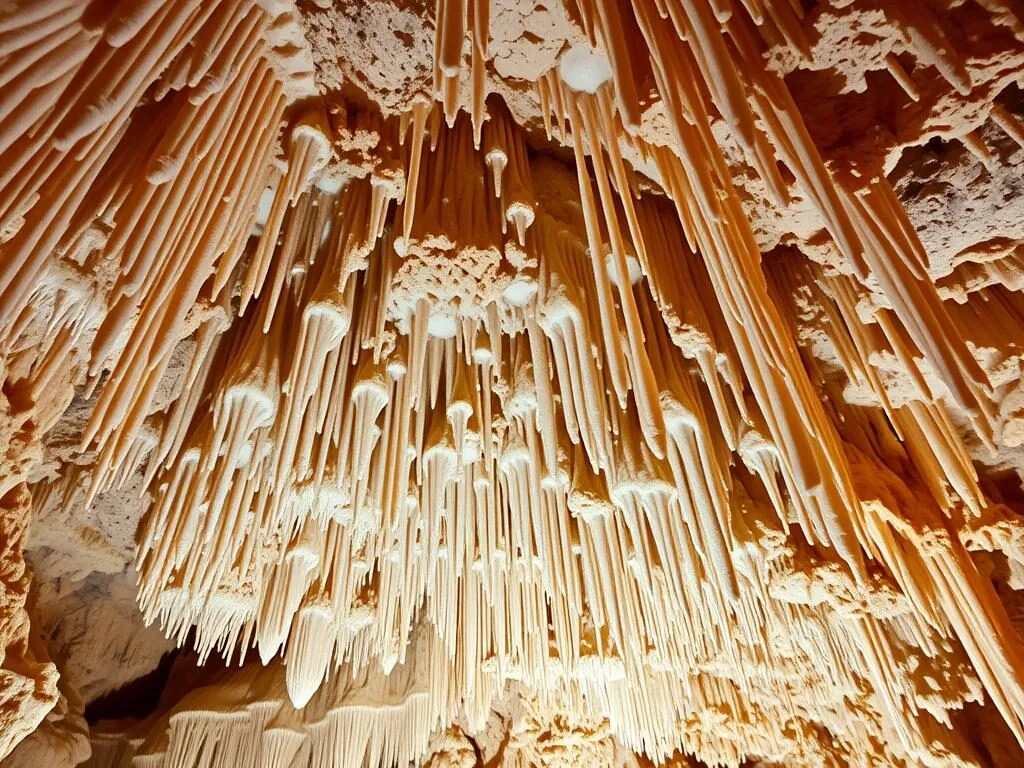 Delicate formations in the King's Palace section of Carlsbad Caverns with dramatic lighting Delicate formations in the King's Palace section of Carlsbad Caverns with dramatic lighting