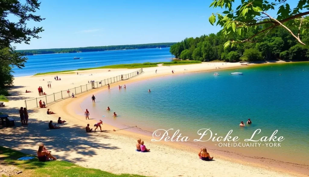 Delta Lake State Park in Oneida County showing beach and water activities Delta Lake State Park in Oneida County showing beach and water activities