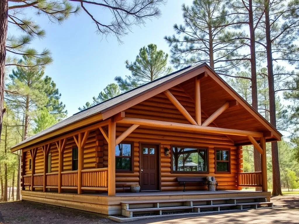 Deluxe cabin at Bogue Chitto State Park with wooden exterior and porch Deluxe cabin at Bogue Chitto State Park with wooden exterior and porch
