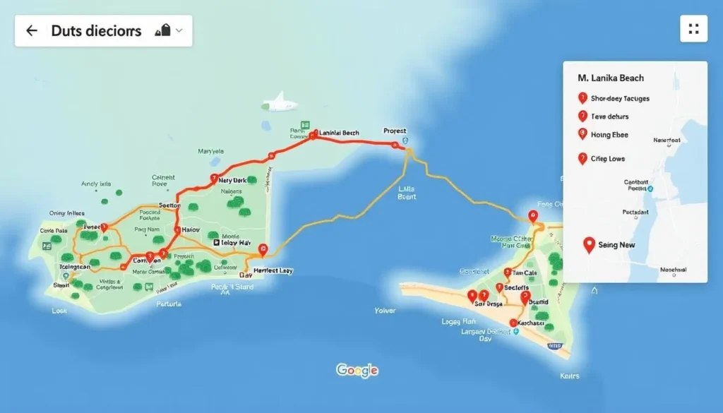 Directions to Lanikai Beach on a map