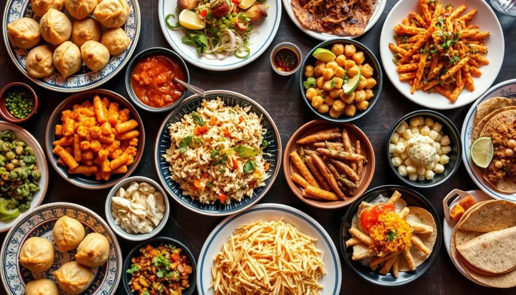 Diverse international food dishes from restaurants in Jackson Heights, Queens Diverse international food dishes from restaurants in Jackson Heights, Queens