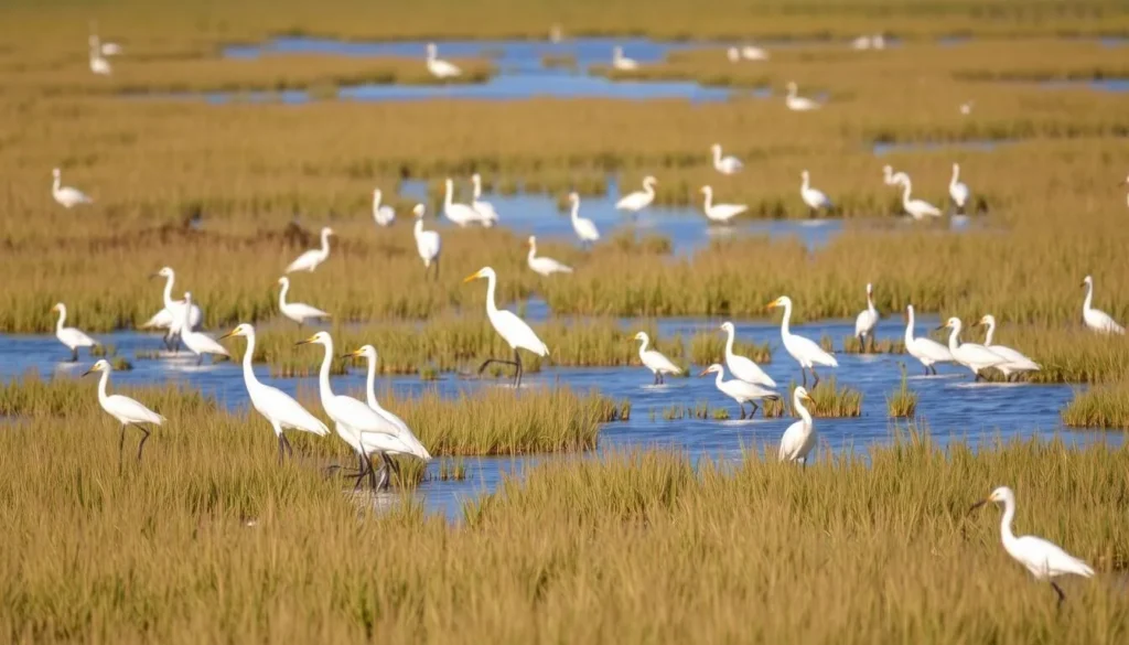 Diverse wildlife of Assateague Island, Delaware including birds in the marshland Diverse wildlife of Assateague Island, Delaware including birds in the marshland