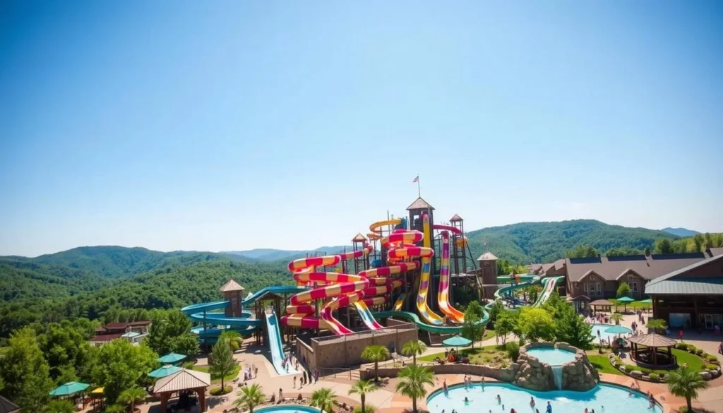 Dollywood's Splash Country water park with water slides and a lazy river Dollywood's Splash Country water park with water slides and a lazy river