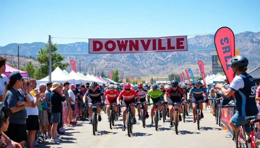 Downieville Classic Mountain Bike Festival with riders and spectators Downieville Classic Mountain Bike Festival with riders and spectators