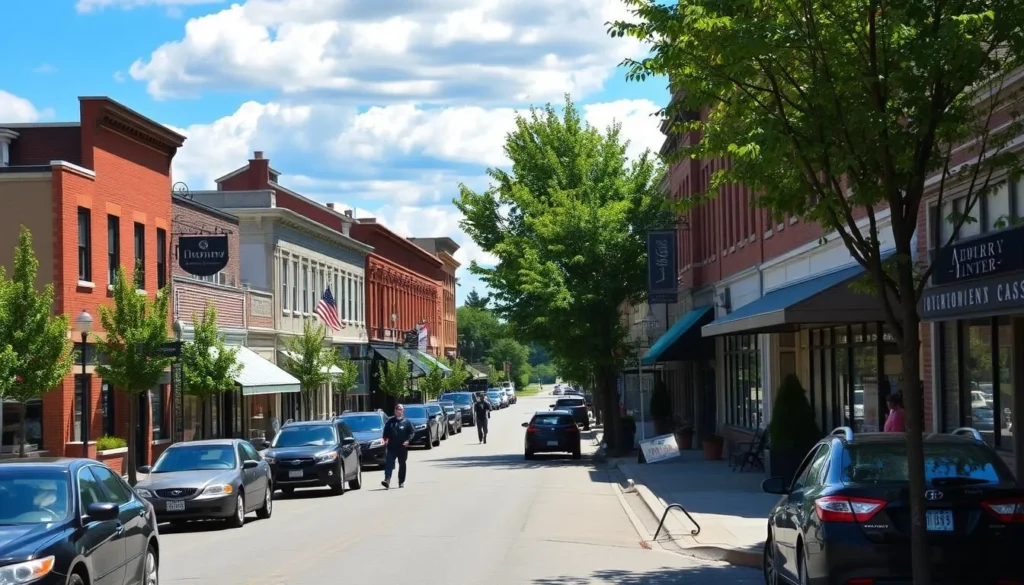 Downtown Auburn, Maine street view showing local shops and businesses Downtown Auburn, Maine street view showing local shops and businesses