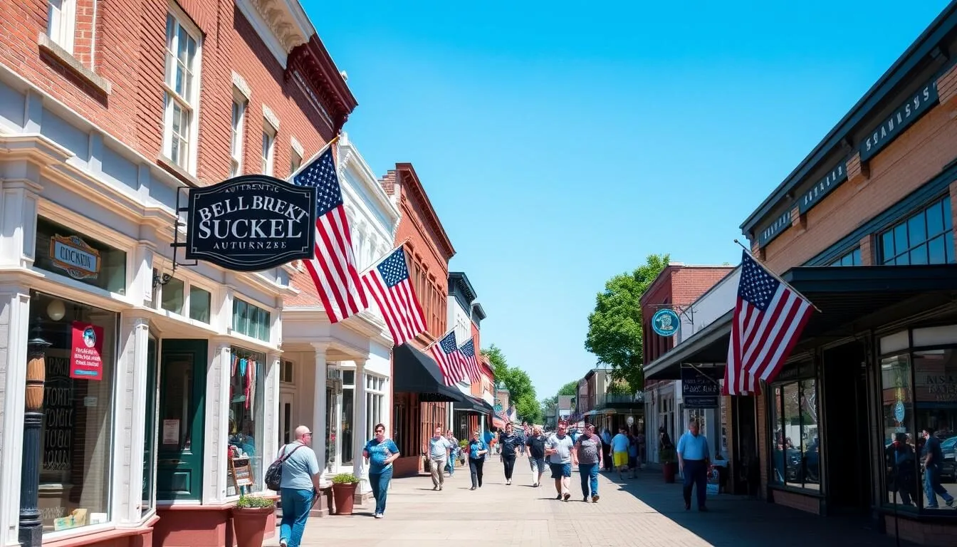 Downtown Bell Buckle, Tennessee with historic storefronts and charming streets
