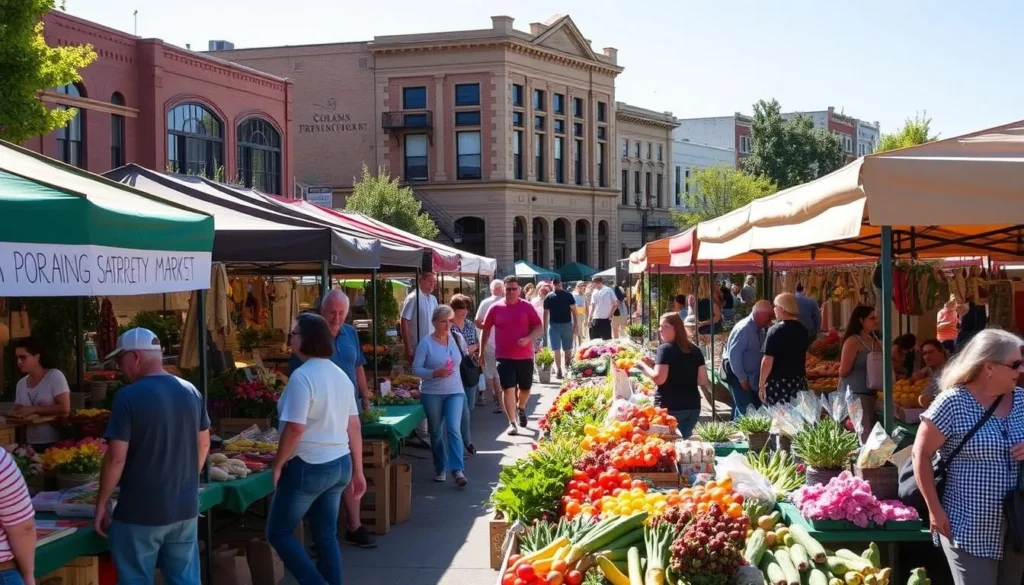 Downtown Chico farmers market with local produce in Butte County California Downtown Chico farmers market with local produce in Butte County California