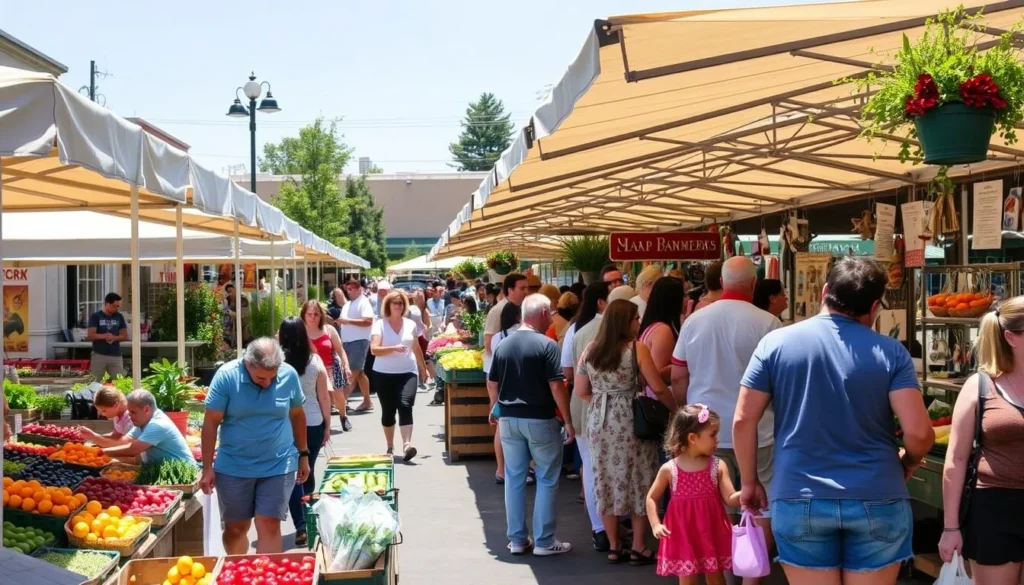 Downtown Davis Farmers Market in Yolo County with vendors selling fresh local produce Downtown Davis Farmers Market in Yolo County with vendors selling fresh local produce