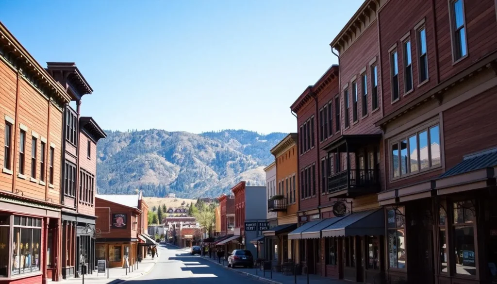 Downtown Downieville with historic buildings and North Yuba River Downtown Downieville with historic buildings and North Yuba River