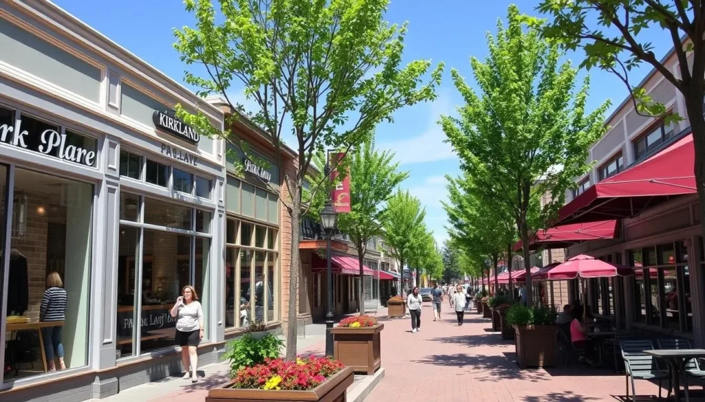 Downtown Kirkland Washington shopping district with boutique stores and restaurants Downtown Kirkland Washington shopping district with boutique stores and restaurants