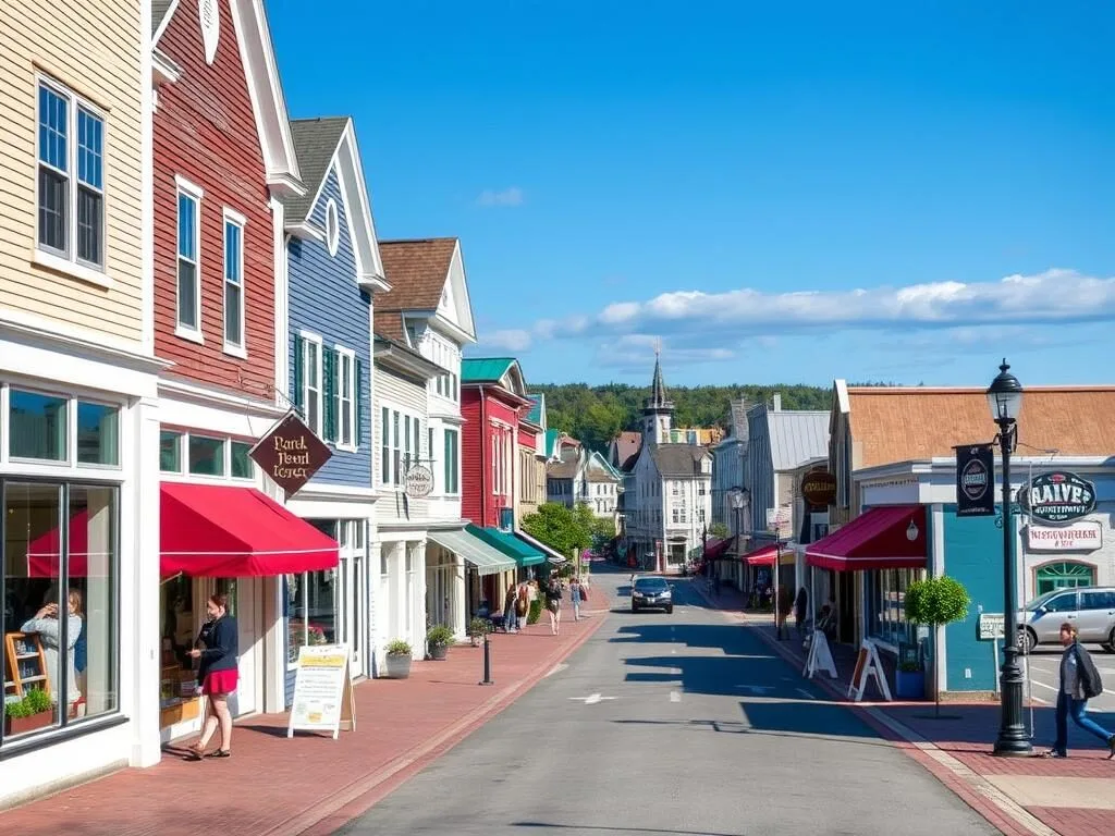 Downtown Wolfeboro with its charming main street shops and harbor view Downtown Wolfeboro with its charming main street shops and harbor view