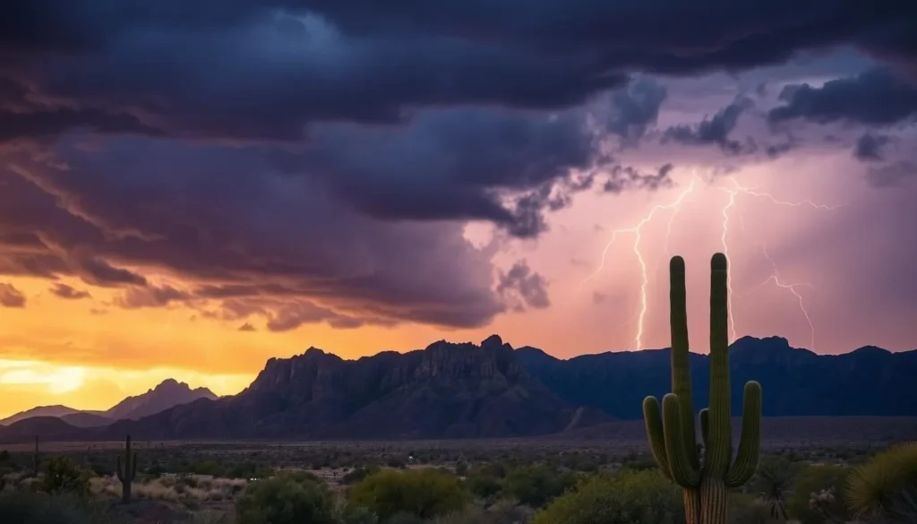 Dramatic monsoon storm clouds over Superstition Mountains near Mesa Dramatic monsoon storm clouds over Superstition Mountains near Mesa