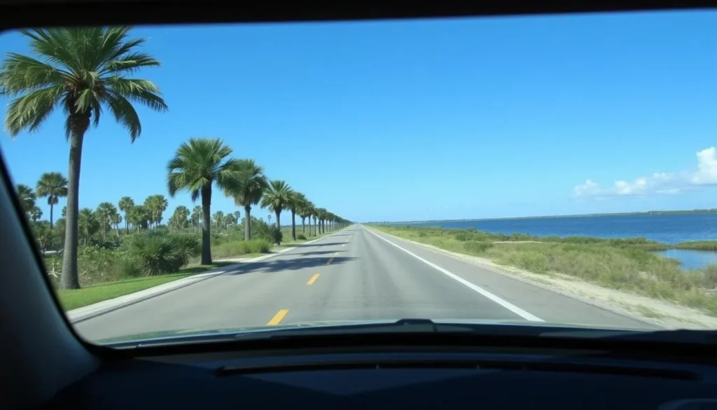 Driving along the scenic Lake Okeechobee in Glades County Florida, essential for exploring things to do Driving along the scenic Lake Okeechobee in Glades County Florida, essential for exploring things to do
