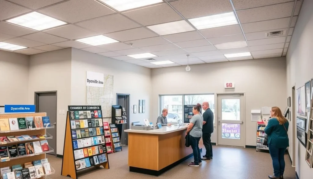 Dyersville Area Chamber of Commerce visitor center with information displays