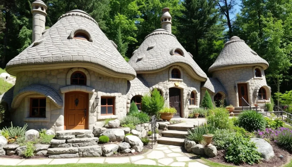 Earl Young's famous Mushroom Houses in Charlevoix with their distinctive stone architecture and curved roofs Earl Young's famous Mushroom Houses in Charlevoix with their distinctive stone architecture and curved roofs