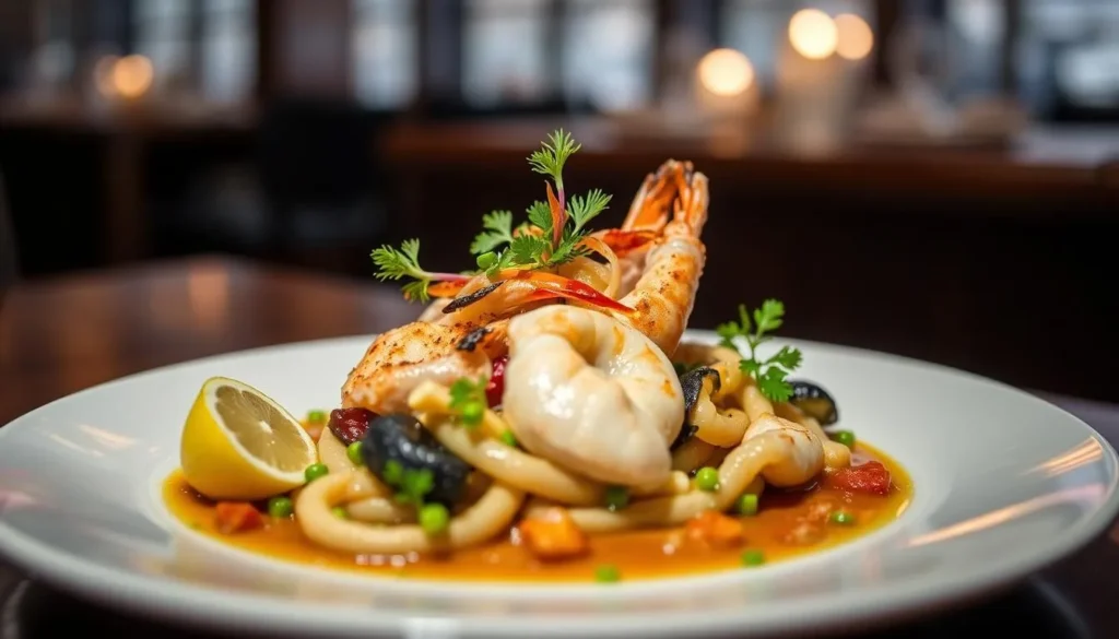 Elegant plating of seafood dish at a Wilmington Delaware restaurant Elegant plating of seafood dish at a Wilmington Delaware restaurant