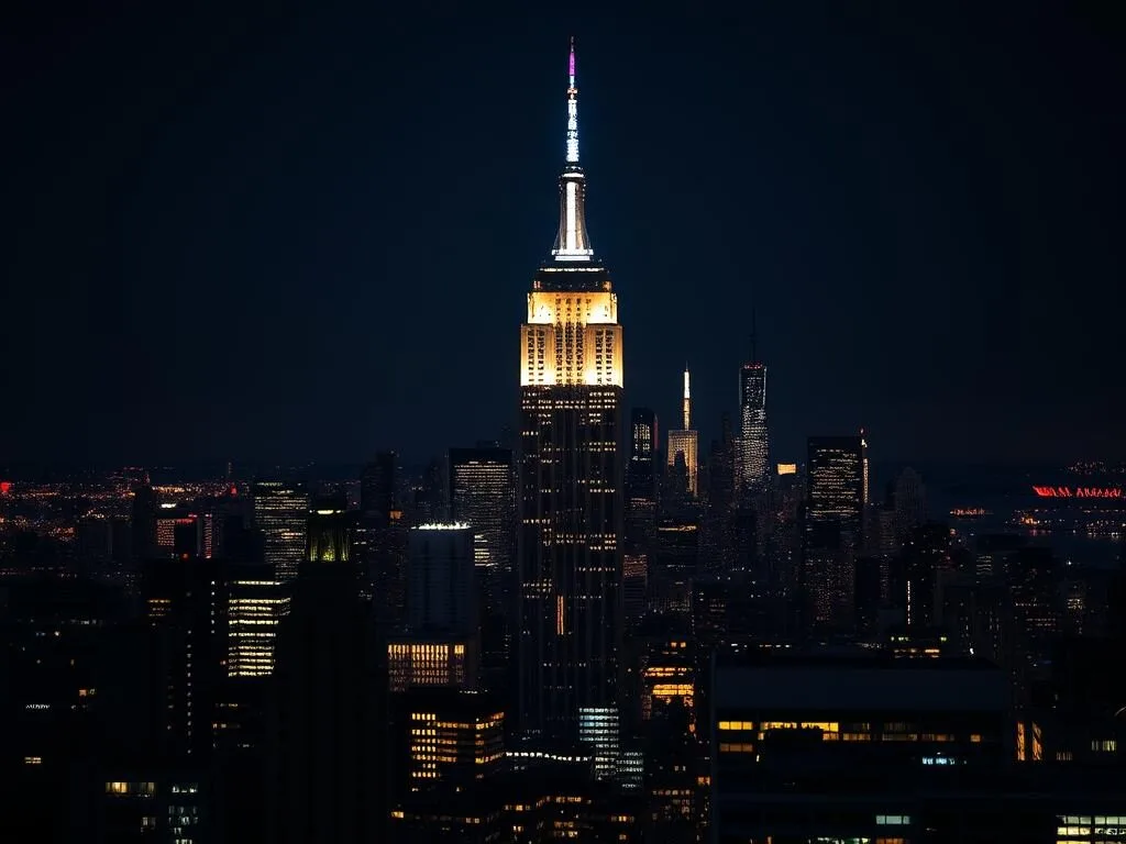 Empire State Building illuminated at night with Manhattan skyline - one of the best things to do in New York City Empire State Building illuminated at night with Manhattan skyline - one of the best things to do in New York City
